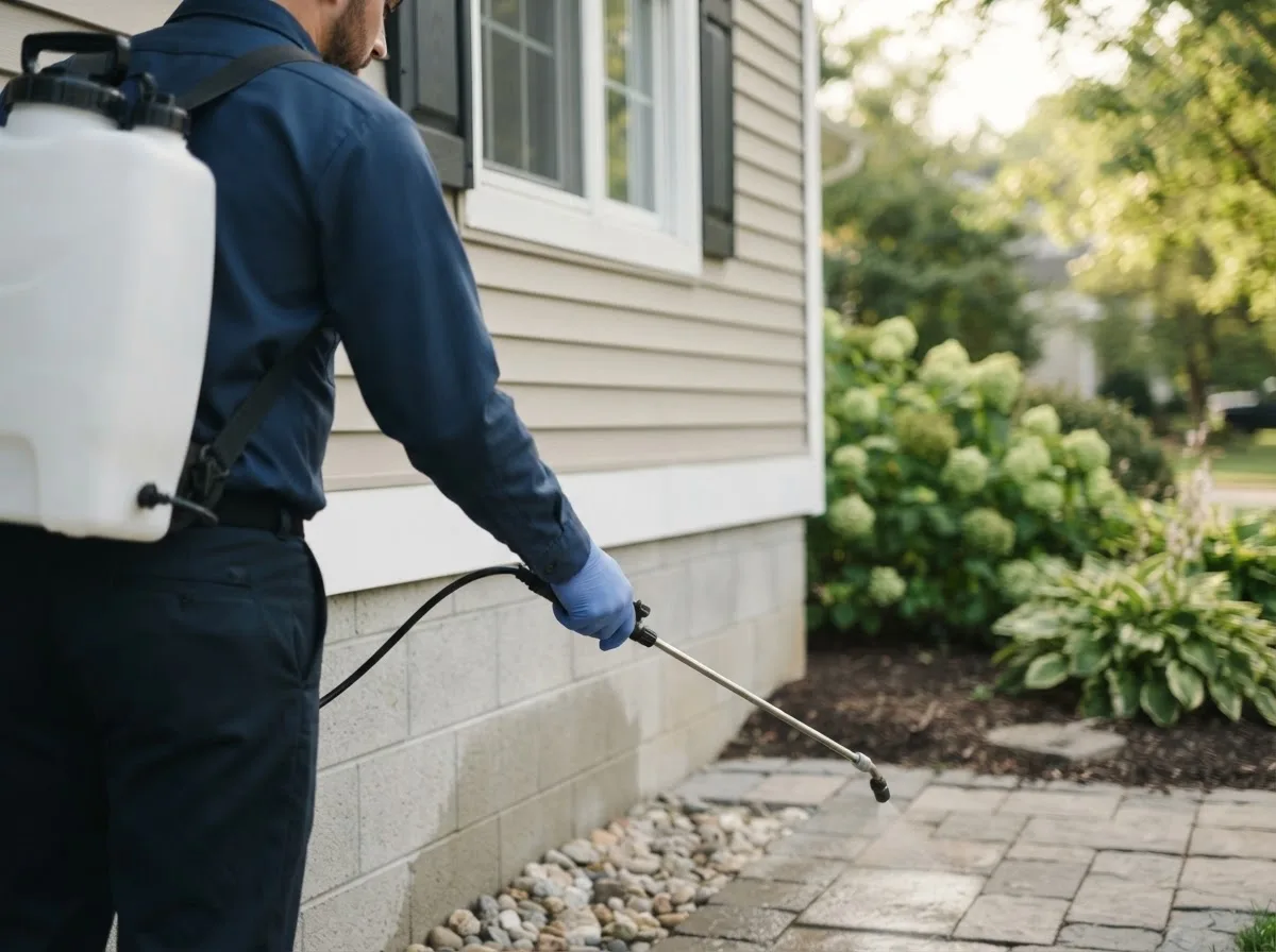 Pest control technician inspecting a home in Curryville, PA